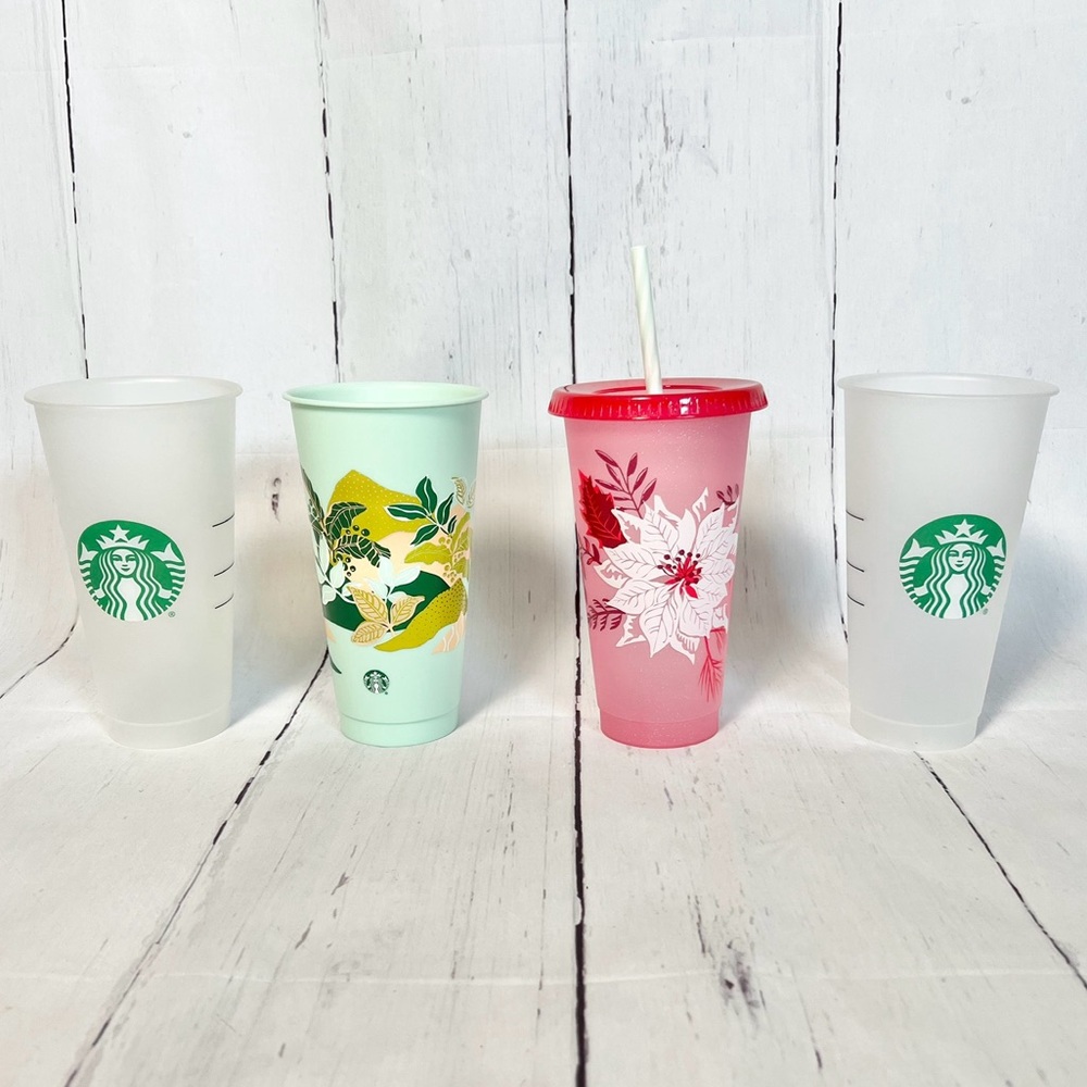 Starbucks Reusable Cold Cup Set - Holiday Poinsettia & Floral Variety - 4pk